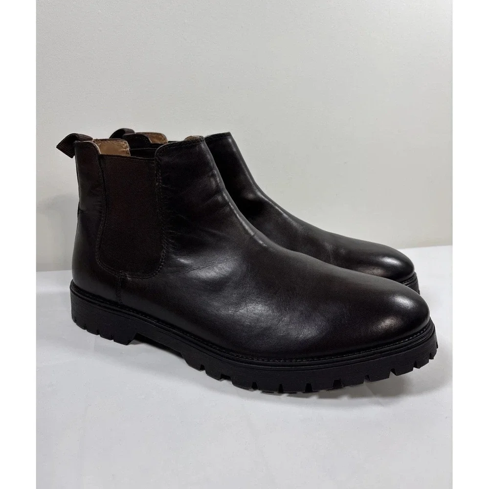Vince Camuto Men 13 Zavara Lug Chelsea Boots Brown Leather Luxury Classic Office